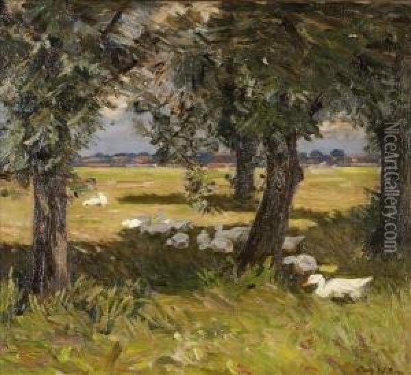 Ducks Beneath The Trees Oil Painting - Mary Georgina Wade Wilson