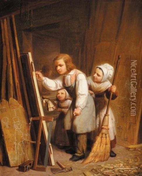 Les Enfants Peintres Oil Painting - Michel Philebert Genod