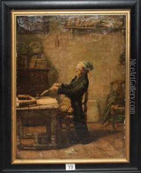 Dutch, Interior Scene, Gentleman Writing Oil Painting - Frits Maris