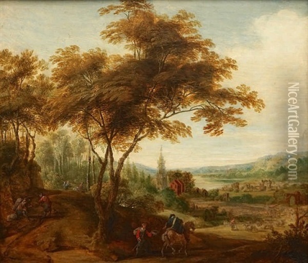 A Landscape With Travellers Oil Painting - Jacques d' Arthois