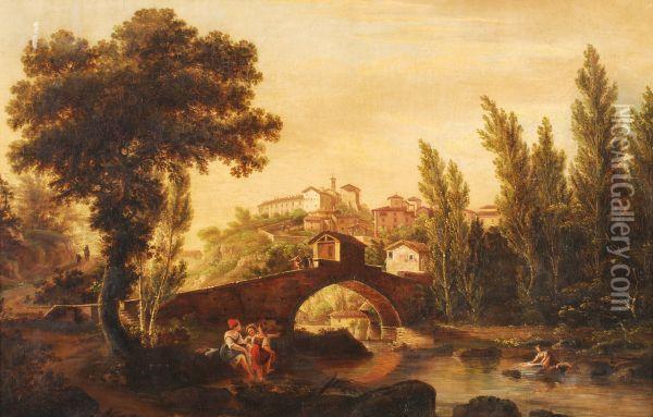 Ponte De Pelagho A Valonbrosa Toscana Oil Painting - Giuseppe Gherardi