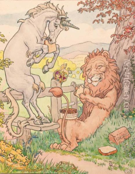 The Lion And The Unicorn: Oil Painting - Leonard Leslie Brooke