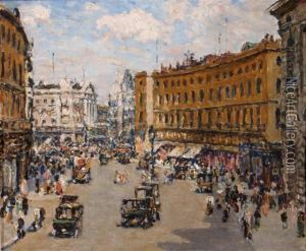 Regent Street Looking Down To Piccadilly Oil Painting - Mark Senior
