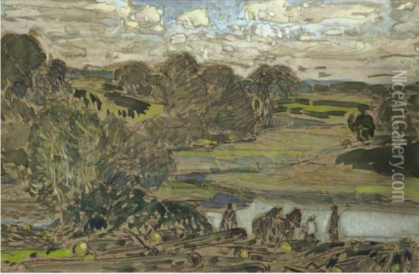 Extensive Landscape With River Oil Painting - Frederick Childe Hassam