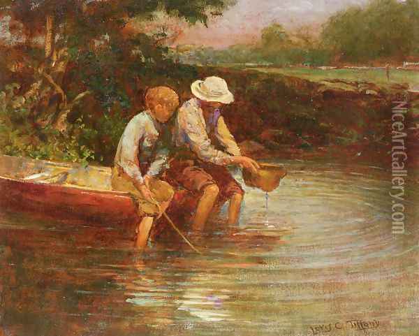 Boys Fishing Oil Painting - Louis Comfort Tiffany