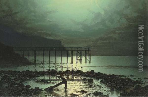 Low-tide By Moonlight Oil Painting - John Atkinson Grimshaw
