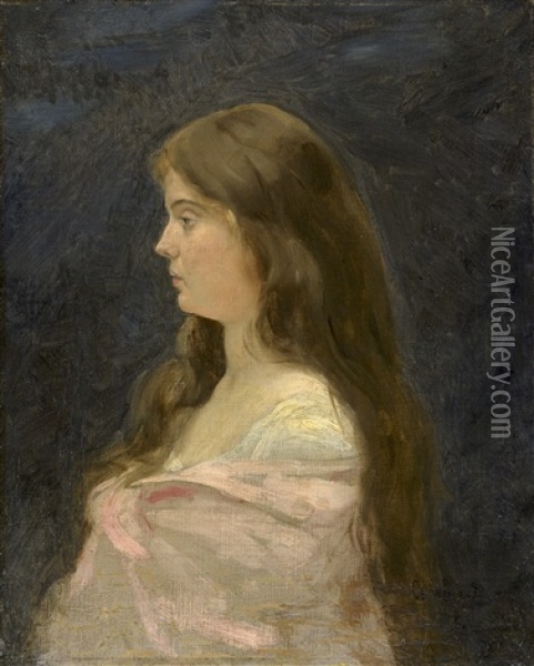 Portrait Eines Madchen Im Weisen Kleid Mit Rosa Umhang Oil Painting -  Carolus-Duran