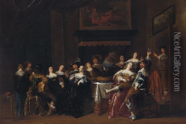 A Palatial Interior With An Elegant Party Merrymaking And Drinking Around A Table Oil Painting - Dirck Hals