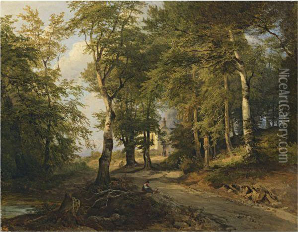 Kapelle Im Wald (chapel In The Woods) Oil Painting - Josef Hoger