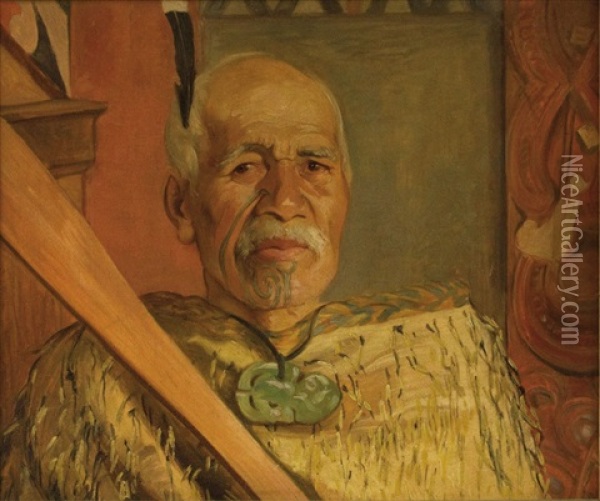 Portrait Of Paratene Ngata Oil Painting - Harry Linley Richardson