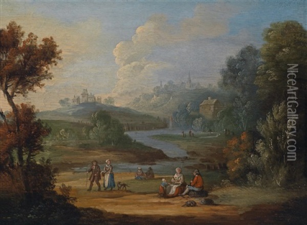 Flusslandschaft Mit Wanderern Oil Painting - Jan Peter van Bredael the Elder