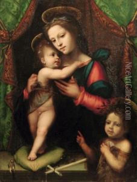 Madonna Con Bambino E San Giovannino Oil Painting - Mariotto Albertinelli