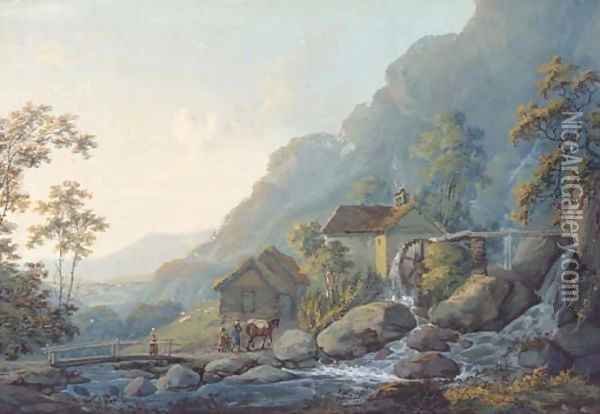 Travellers at Cynwyd Mill, Wales Oil Painting - John Laporte