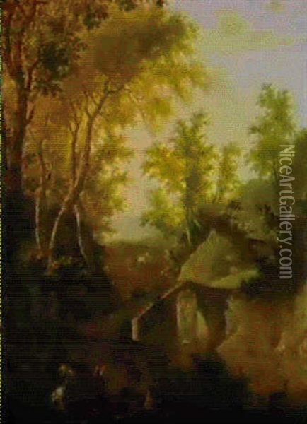 Paesaggio Boscoso Con Figure Oil Painting - Frederick De Moucheron