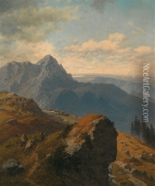Aussicht Von Der Hohen Kampe In Die Bairische Ebene Und Auf Den Chiem-see Oil Painting - Josef von Schloegl