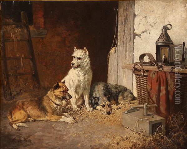 Dogs On Watch Oil Painting - Vincent de Vos