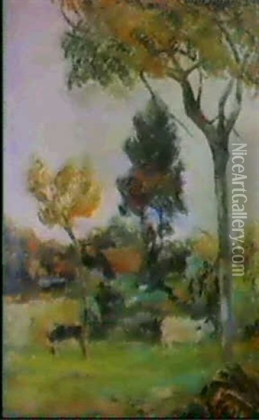 Scene Champetre Pres De Rouen (les Deux Vaches) Oil Painting - Paul Gauguin