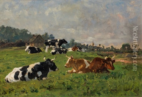 Kuhe Auf Der Weide Oil Painting - Otto von Thoren