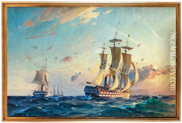 Fartyg Pa Oppet Hav Oil Painting - Herman Gustav af Sillen
