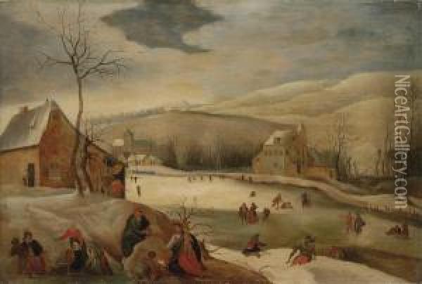 A Winter Landscape With The Holy Family Oil Painting - Abel Grimmer