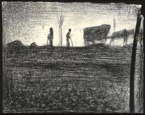 Paysans aux champs Oil Painting - Georges Seurat