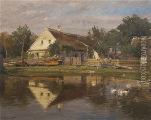 Building By The Pond Oil Painting - Hugo Darnaut