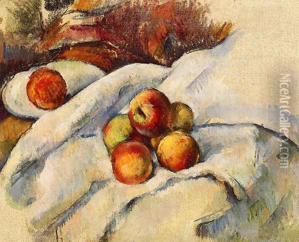 Apples On A Sheet Oil Painting - Paul Cezanne