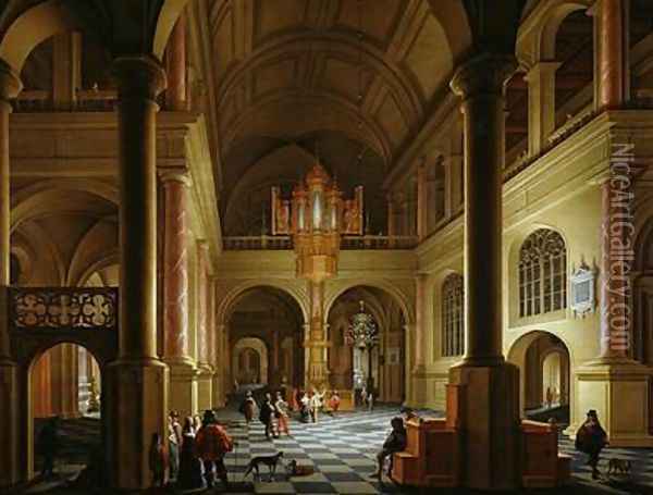 The Interior of a Protestant Church at Night Oil Painting - Anthonie De Lorme
