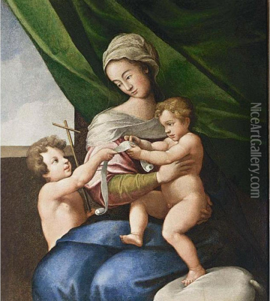 Madonna And Christ With St John The Baptist Oil Painting - Domenico Zampieri (Domenichino)