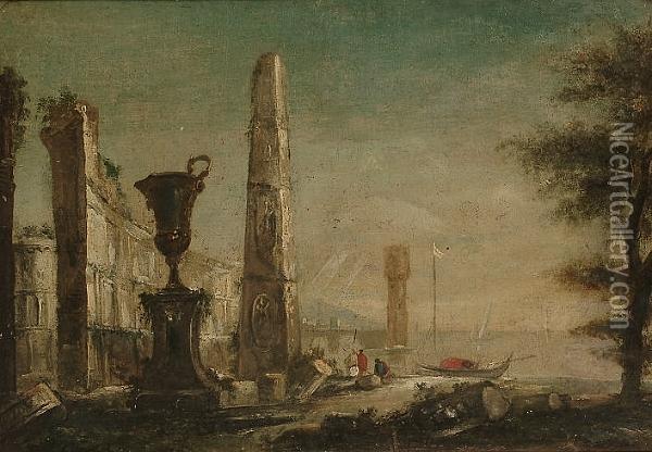 A Capriccio Of Roman Ruins Oil Painting - Francesco Guardi