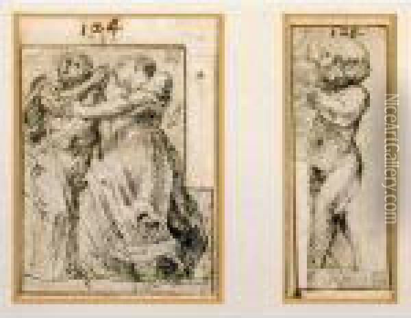 Due Studi Separati Di Figure Da Correggio Oil Painting - Massimo Stanzione