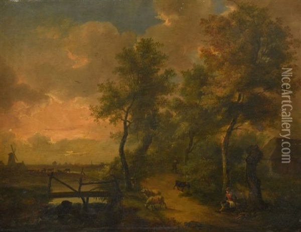 Paysage Au Moulin Oil Painting - Ignatius Josephus van Regemorter