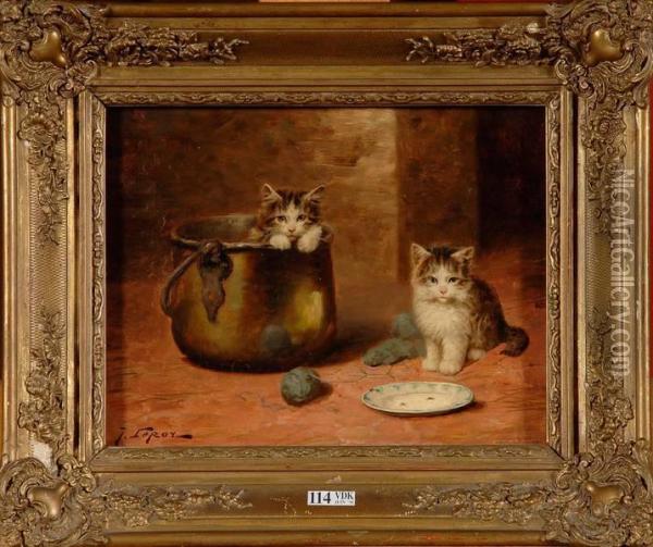 Chatons Oil Painting - Jules Leroy