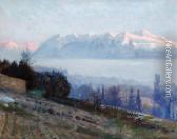 Utsikt Mot Alperna, Lausanne Oil Painting - Gottfrid Kallstenius