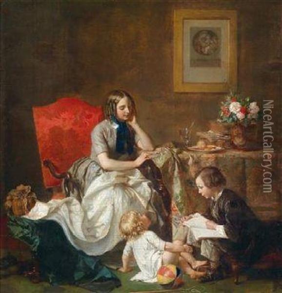 Famillienidylle Oil Painting - Jean Baptiste Antoine Emile Beranger