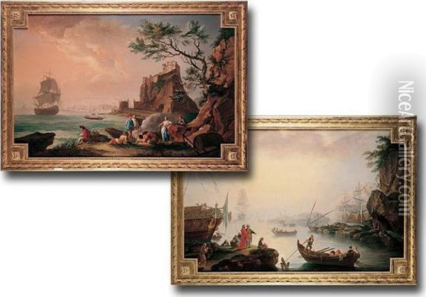 Coastal Scenes With Numerous Figures And Vessels Oil Painting - Claude-joseph Vernet