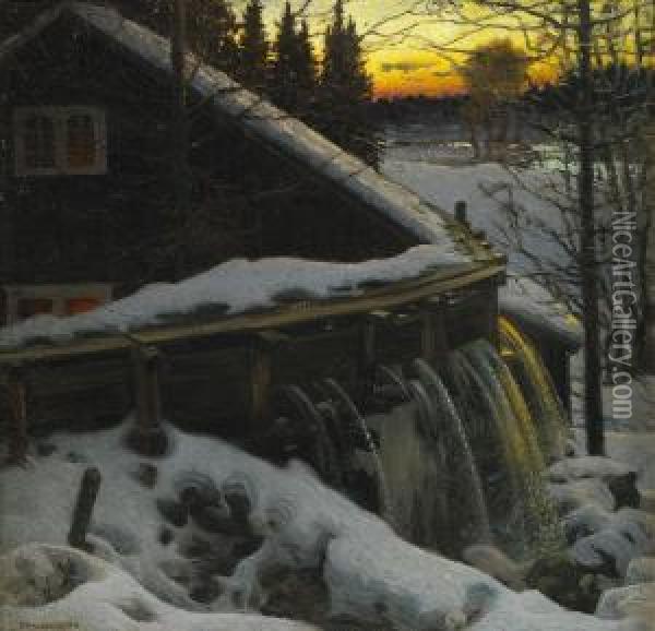 Vintermotiv Fran Ramen - Varmland Oil Painting - Anshelm Schultzberg