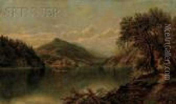 Mountain Landscape With Fishermen Oil Painting - Edmund Darch Lewis