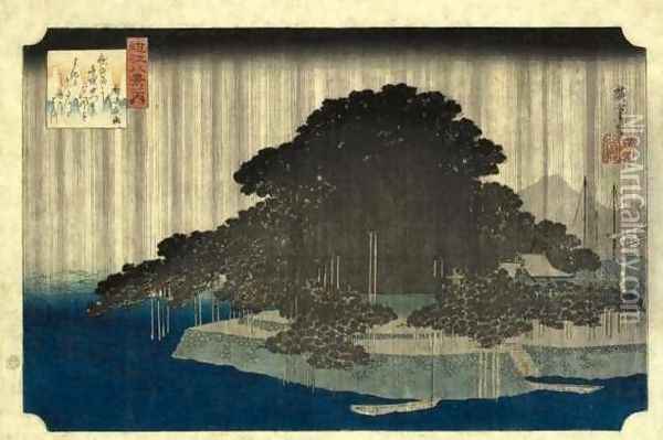 Evening Rain at Karasaki (Karasaki no yau) Oil Painting - Utagawa or Ando Hiroshige