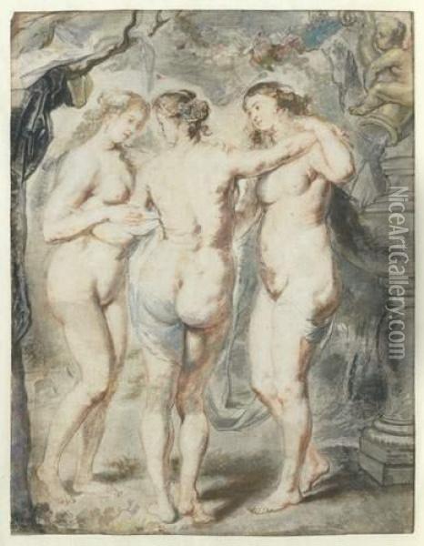 Les Trois Graces Oil Painting - Pierre Paul De Pommayrac