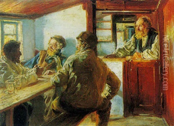Fishermen In Bodersen's Shop, Skagen Oil Painting - Peder Severin Kroyer