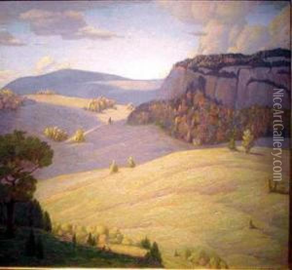 Sportsmen In A Mountain Landscape Oil Painting - Andrew Thomas Schwartz