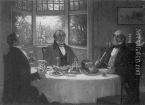 Gentlemen Enjoying A Meal Oil Painting - George Fox
