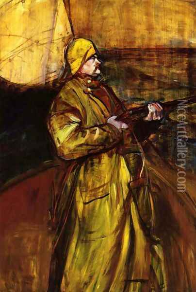 Maurice Joyant with a shotgun Oil Painting - Henri De Toulouse-Lautrec
