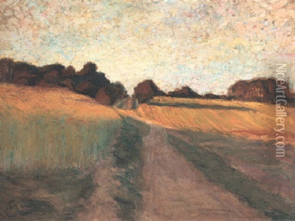 Ostpreussische Landschaft. Feldweg In Der Abendsonne Oil Painting - Theo Von Brockhusen