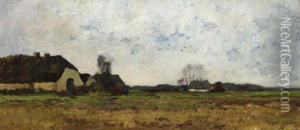 Farmhouses In An Extensive Landscape Oil Painting - Xeno Munninghof