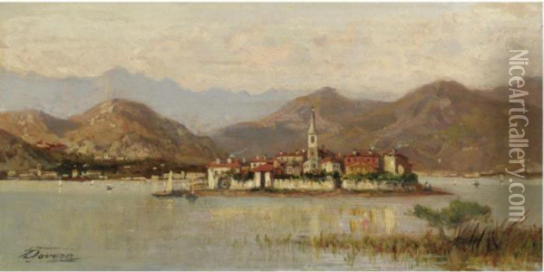 L'isola Dei Pescatori, Lago Maggiore Oil Painting - Achille Dovera