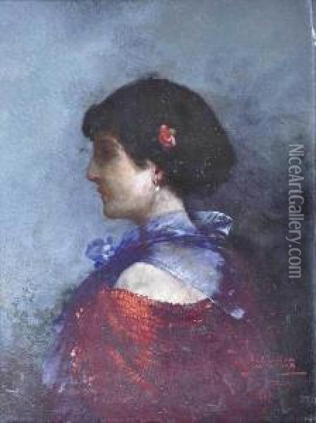 Portret Kobiety W Czerwonej Sukni Oil Painting - Piotr Stachiewicz