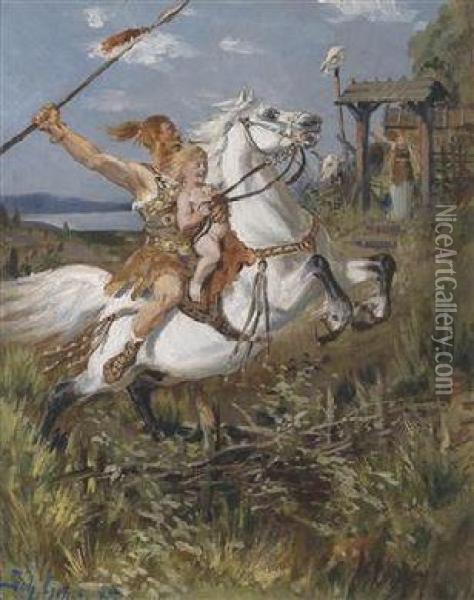 A Hun Riding Oil Painting - Johannes Gehrts