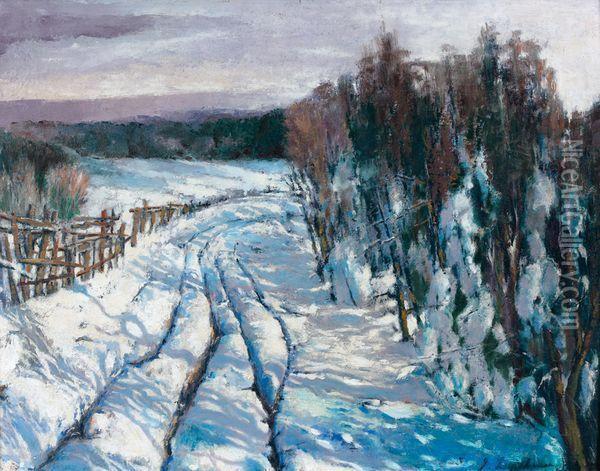 Le Chemin Enneige Oil Painting - Georgi Alexandrovich Lapchine